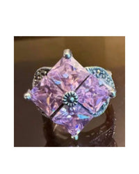 P & K Jewelry Women's Sterling Marcasite 4 Stone Pink Ring in pink silver - women's jewelry - detail view