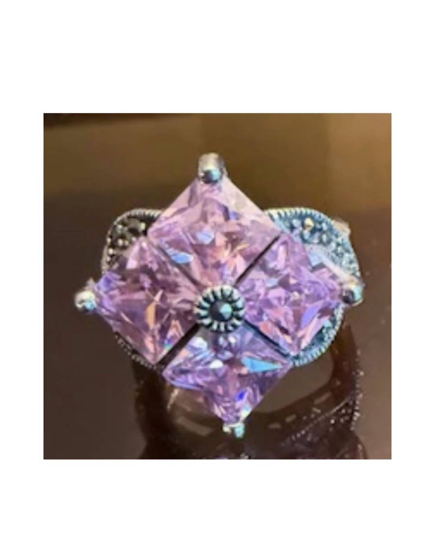 P & K Jewelry Women's Sterling Marcasite 4 Stone Pink Ring in pink silver - women's jewelry - detail view