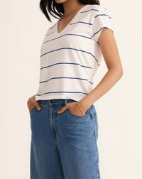 Z Supply Women's Striped Modern V Neck Top in oceanside - men's t-shirt - alternate view