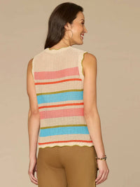 Democracy - Wavy Scallop Edge Stripe Sweater Tank Top