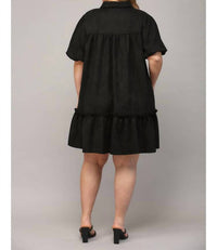 Fate - Darby Faux Suede Button Front Short Puff Sleeve Dress
