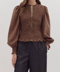 Entro - Long Sleeve Smocked Top