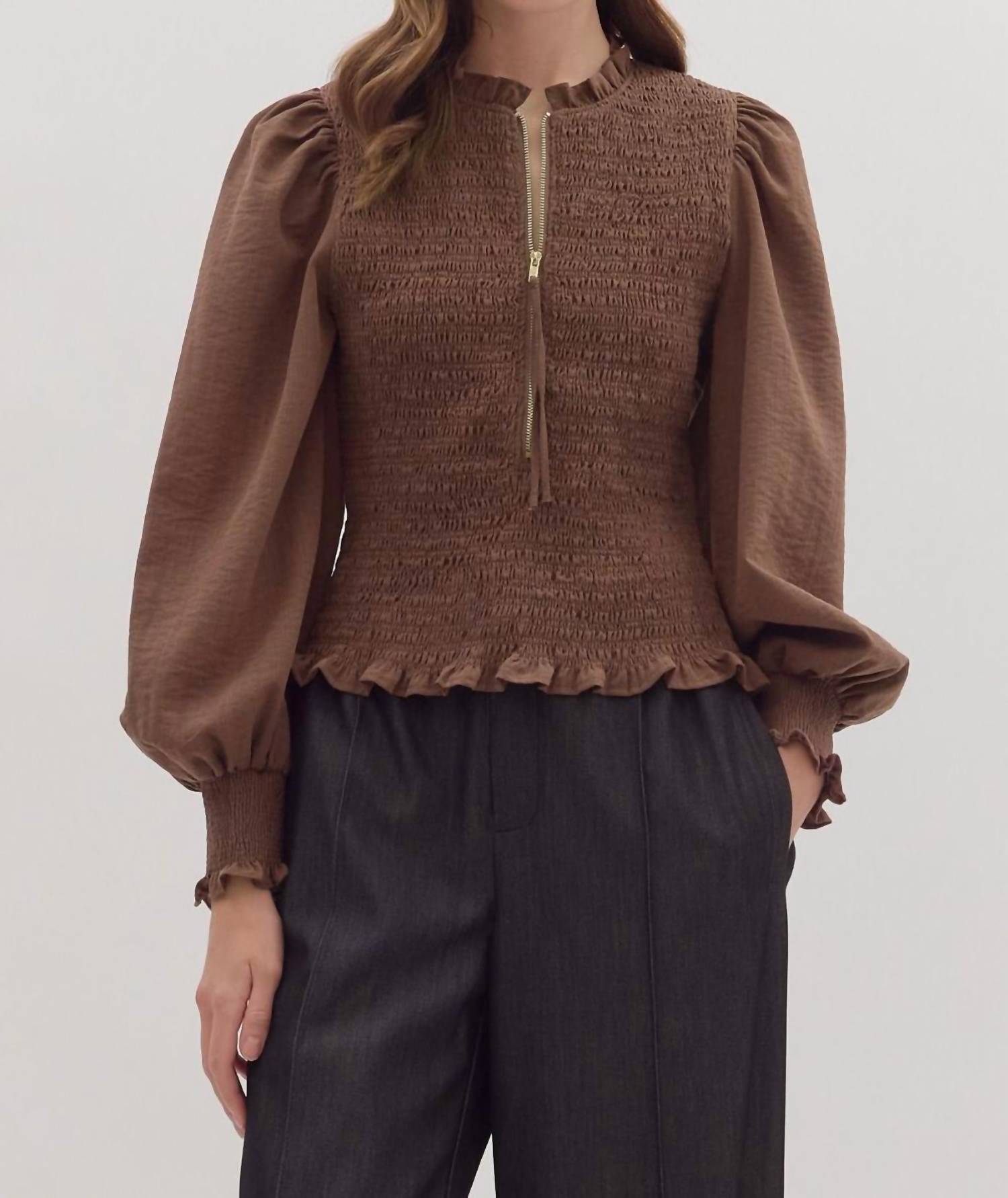 Entro - Long Sleeve Smocked Top