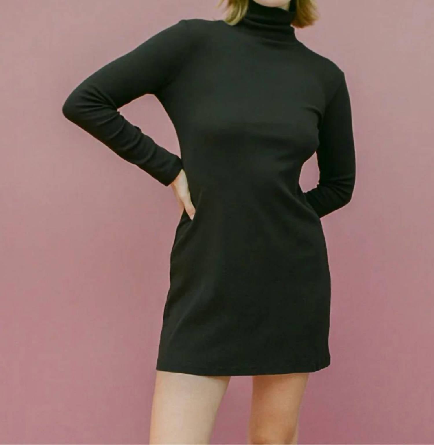 GIL RODRIGUEZ Turtleneck Bellevue Mini Dress in black - women's dress - detail view