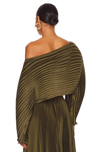 Aiifos Sonya Pleated Top in army green - women's shirt - alternate view