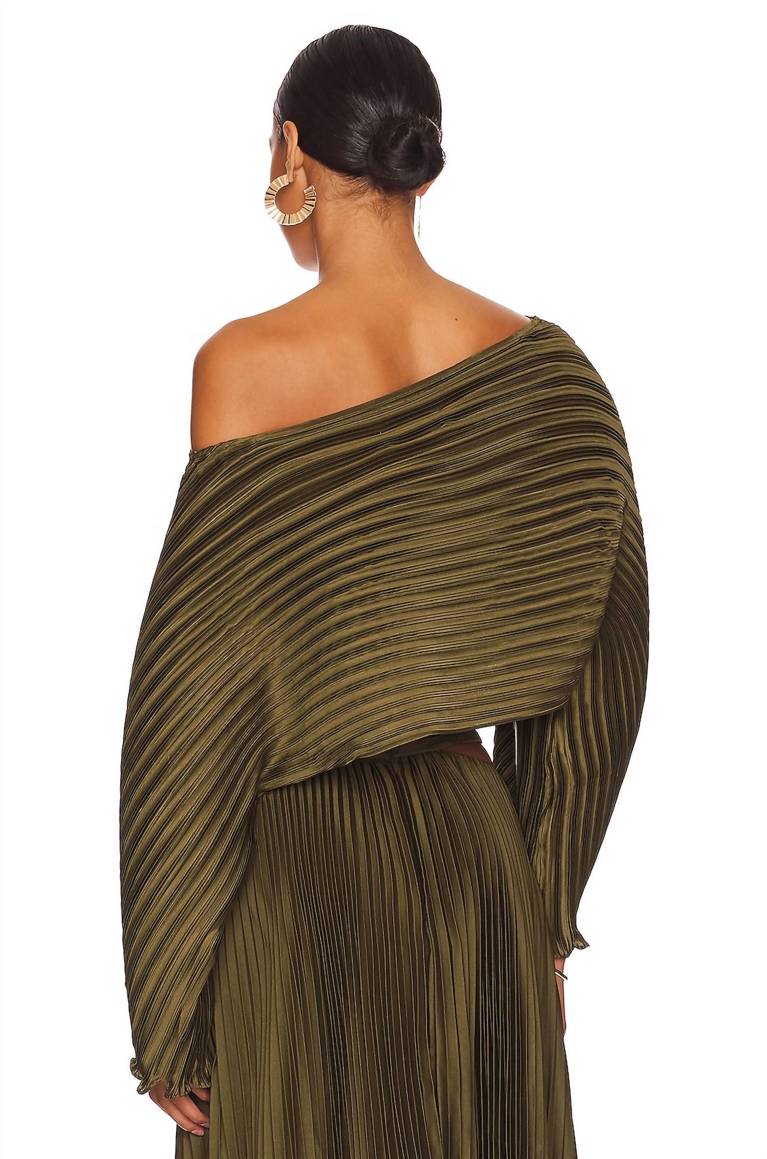 Aiifos Sonya Pleated Top in army green - women's shirt - alternate view