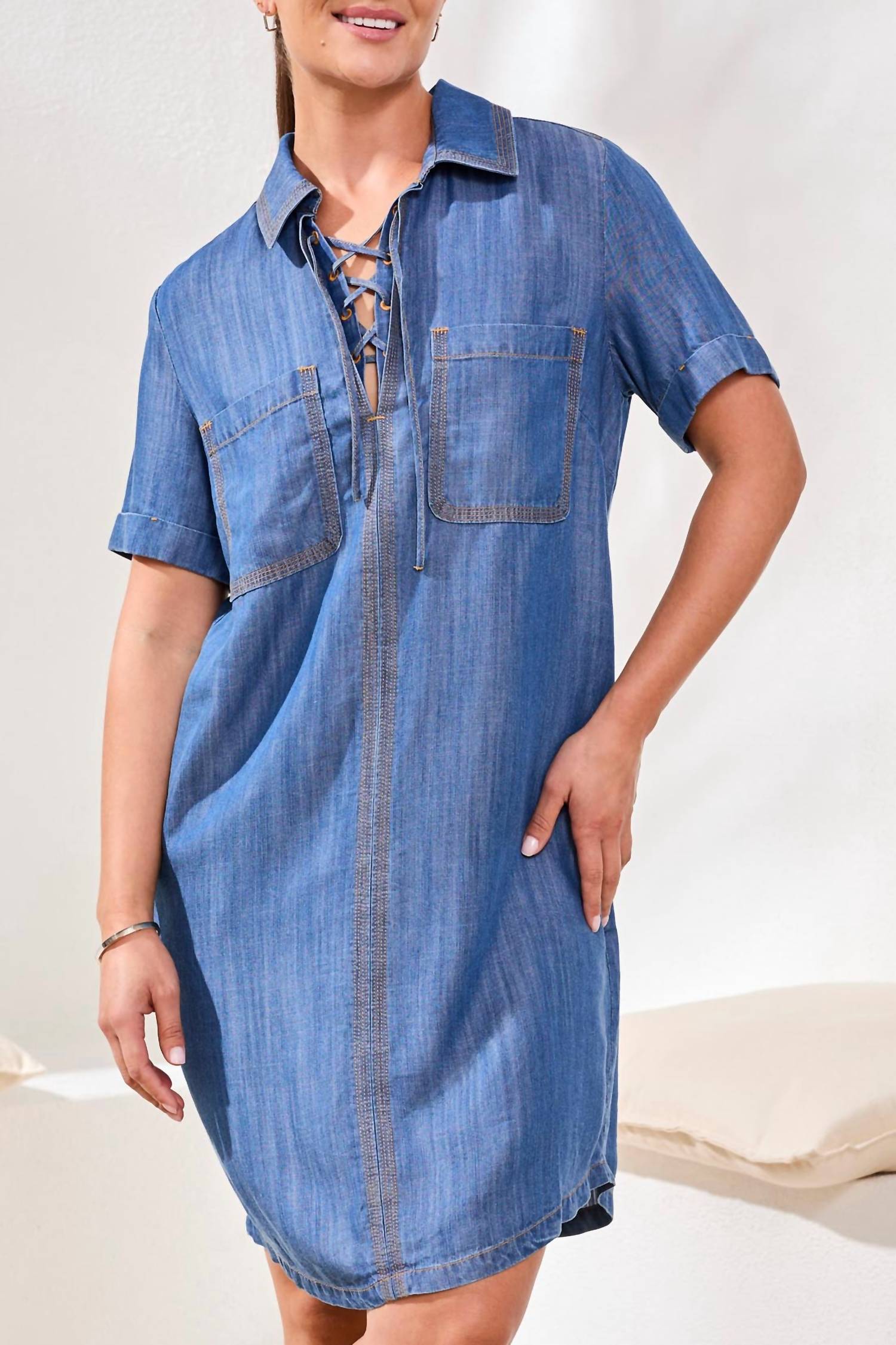 Tribal - POP OVER SHIRT DRESS WITH LACE UP
