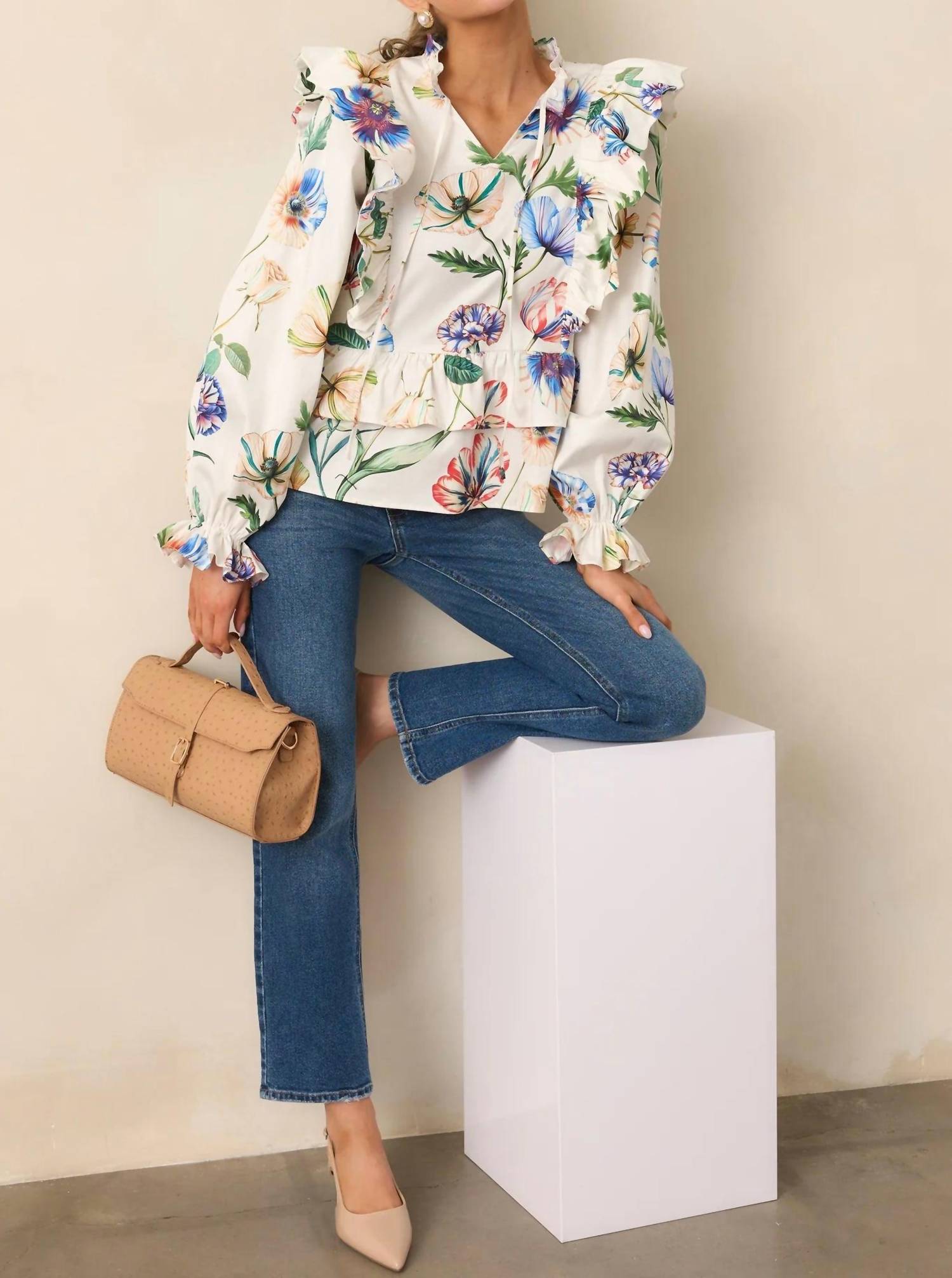 Prosperina Faye Ruffle Top in bloom - women's blouse - view 12