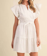 &Merci - Women's Flutter Sleeve Tie Waist Mini Dress