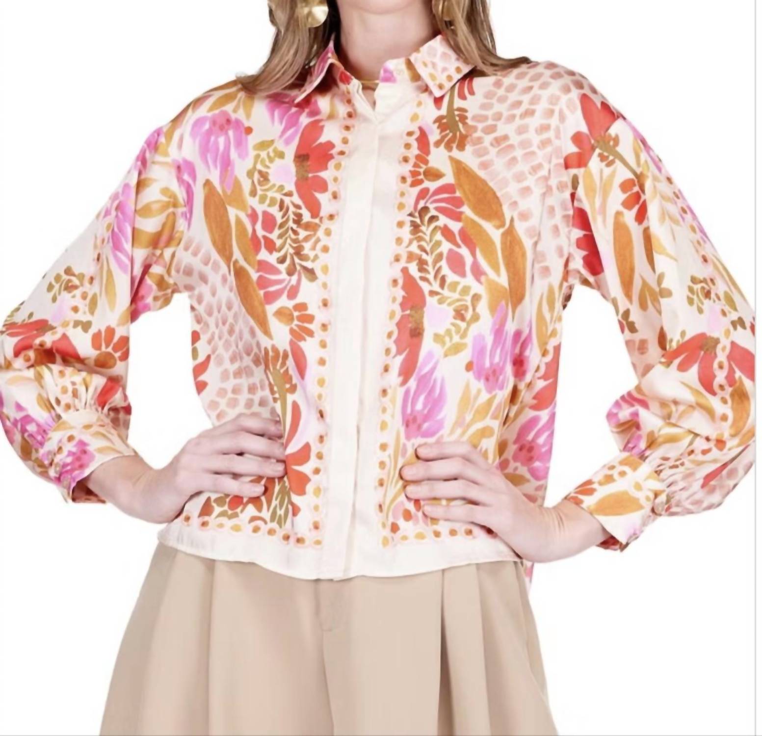 Jade Oversized Shirt in floral scarf - women's long sleeve top