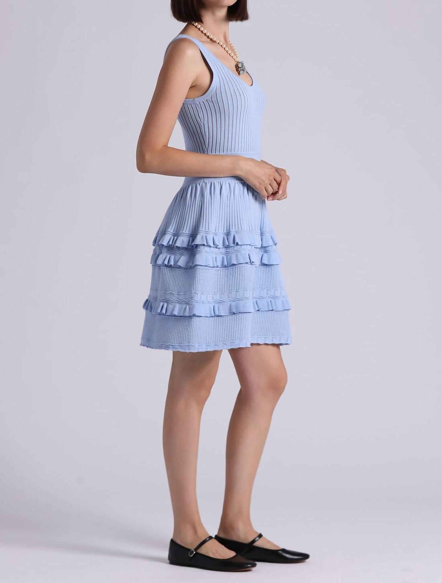 Minnie Rose - Viscose Pointelle Ruffle Sleeveless Dress