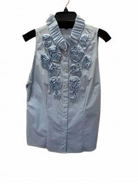 Katherine Barclay Women Rosette Sleeveless Blouse in blue white stripe - women's blouse
