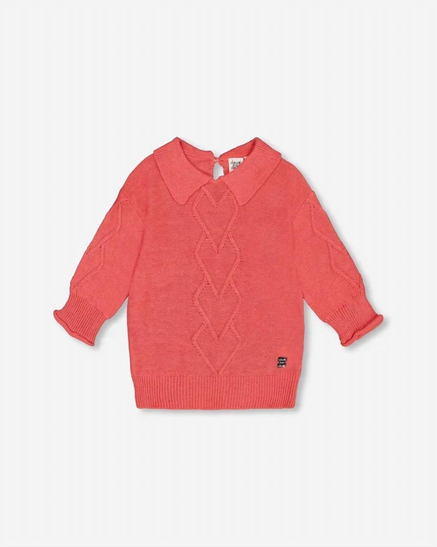 Deux Par Deux - Kids' 3/4 Knit Sweater With Collar