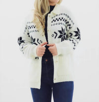 Sunday Edition Button Down Nordic Pattern Sweater Cardigan in white multi - women's cardigan