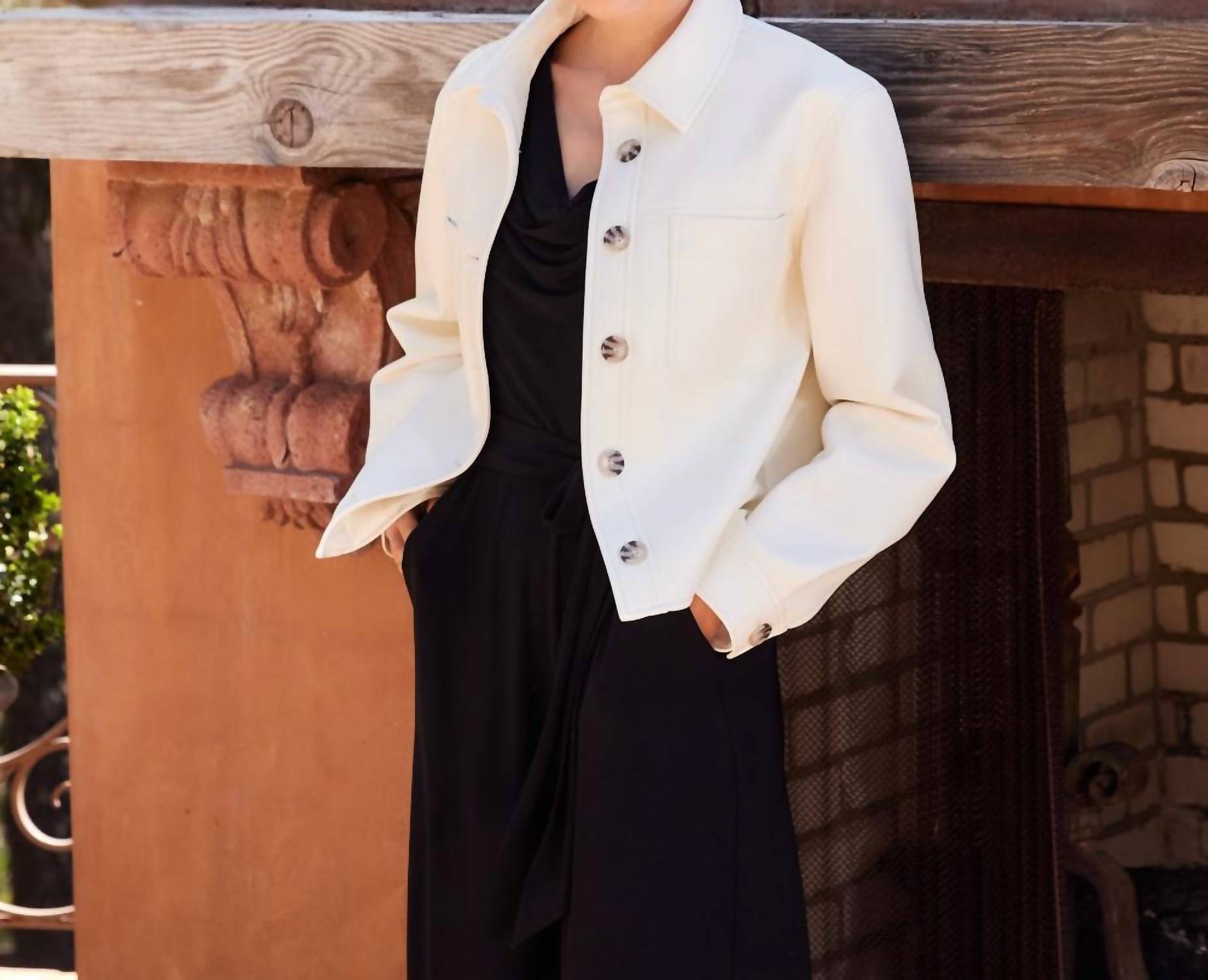 Karen Kane Faux Leather Cropped Jacket in off white - women's jacket - view 7