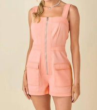 Baby Pink - Sleeveless Front Zip Romper