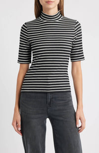 Rag & Bone - Knit Stripe Rib Mock Neck Tee