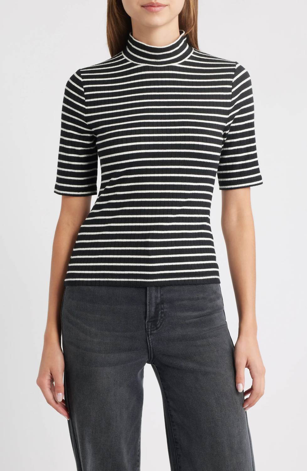 Rag & Bone - Knit Stripe Rib Mock Neck Tee