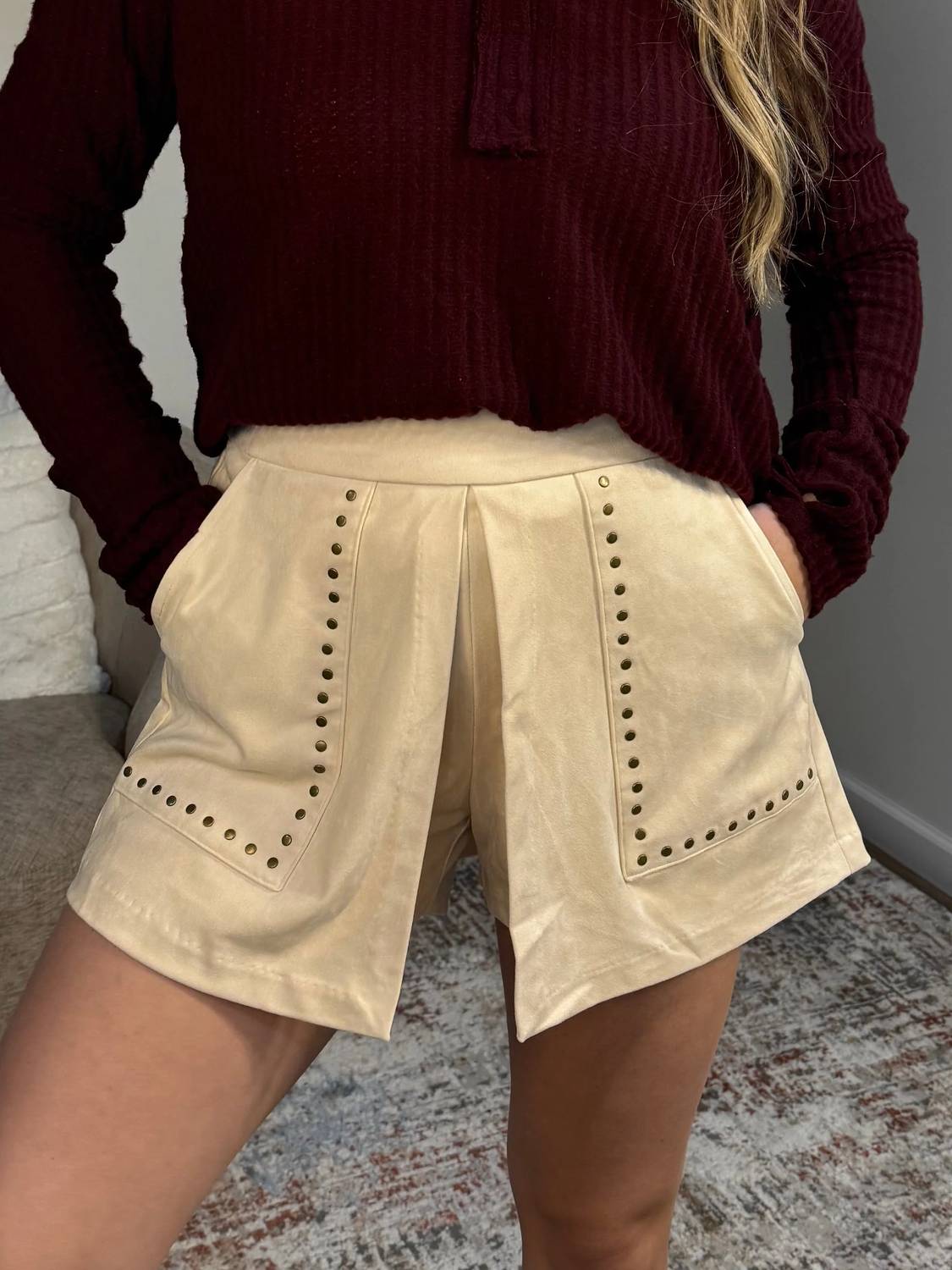 &Merci - Lynn Studded High Waist Suede Skort