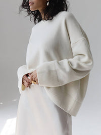 Rosa Clothing Soft Oversized Crew Neck Sweater in white - women's sweater - detail view