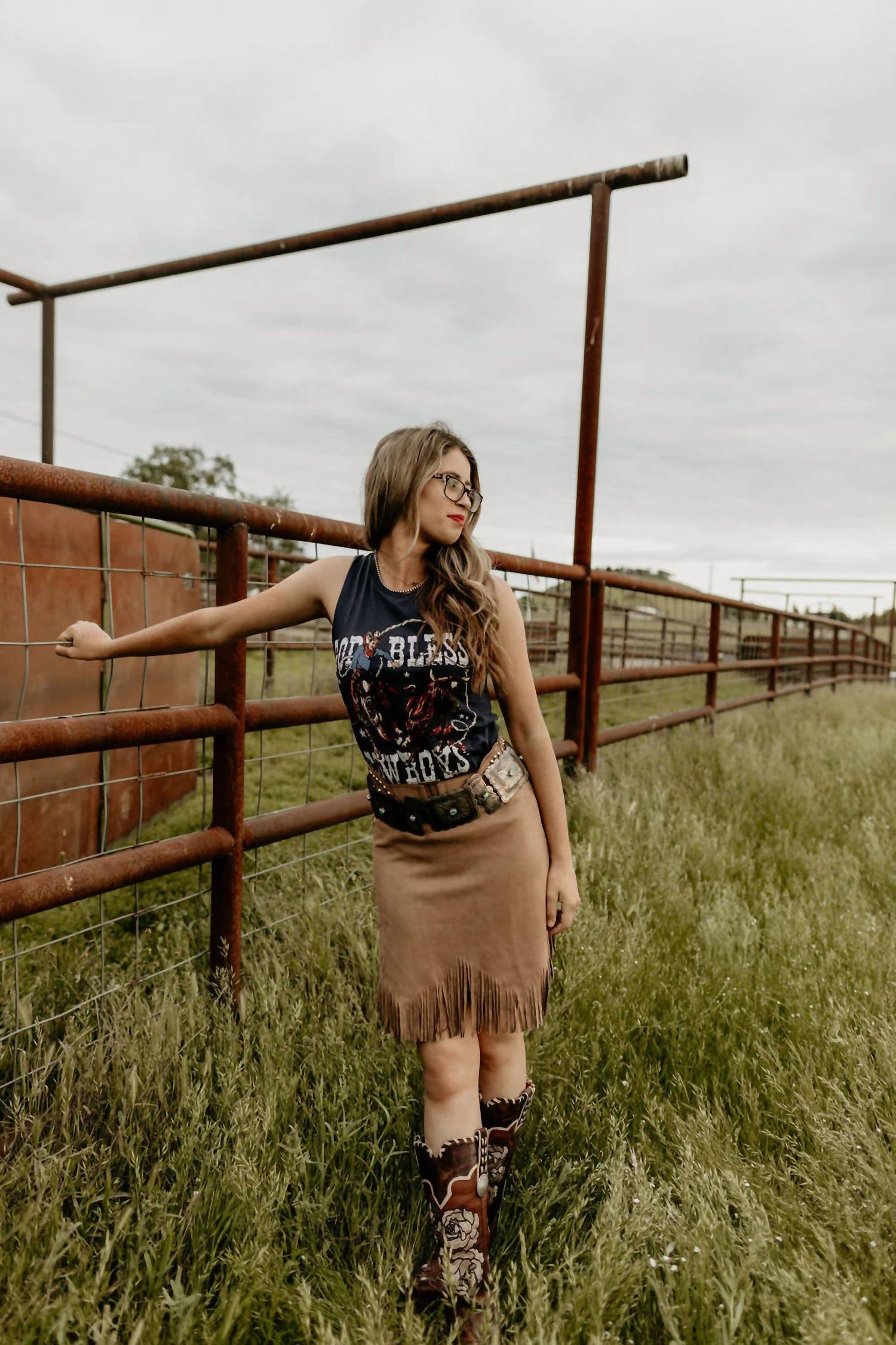 RODEO Quincy God Bless Cowboys Tank Top in navy - women's tank top - alternate view