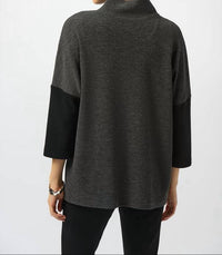 Joseph Ribkoff Relaxed Fit Mock-Neck Pullover in grey black 1 - women's blouse - detail view