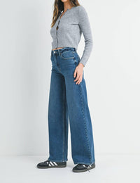 JBD. High Rise Palazzo Wide Leg Jeans in dark wash - women's jeans - alternate view