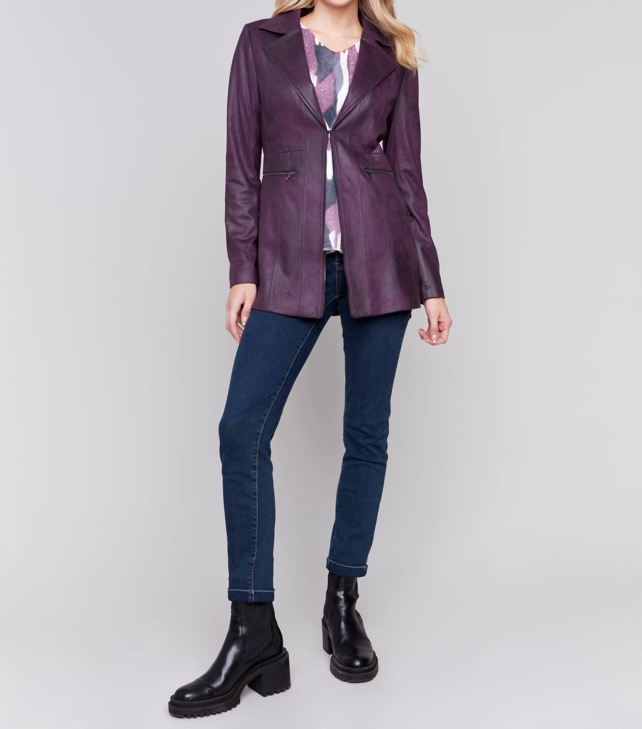 Charlie B - Long Faux Suede Moto Jacket
