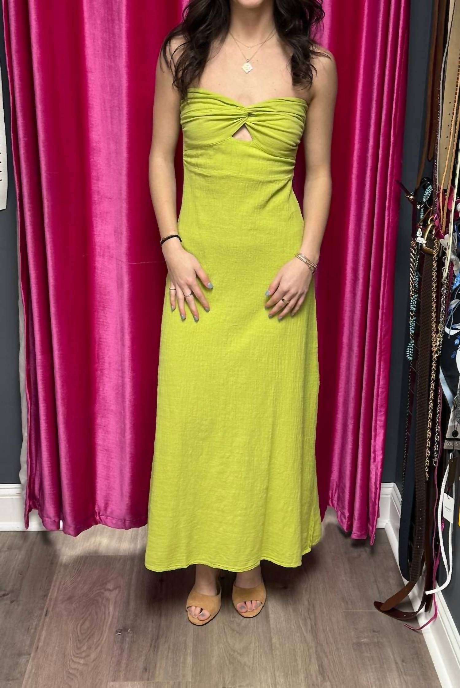 Blanco BY NATURE Zuri Strapless Twist Front Long Dress in pistachio - women's dress