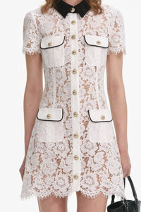 Self-Portrait - Lace Contrast Collar Mini Dress