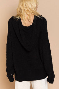 POL Textured Knit Hoodie in black - women's top - view 4