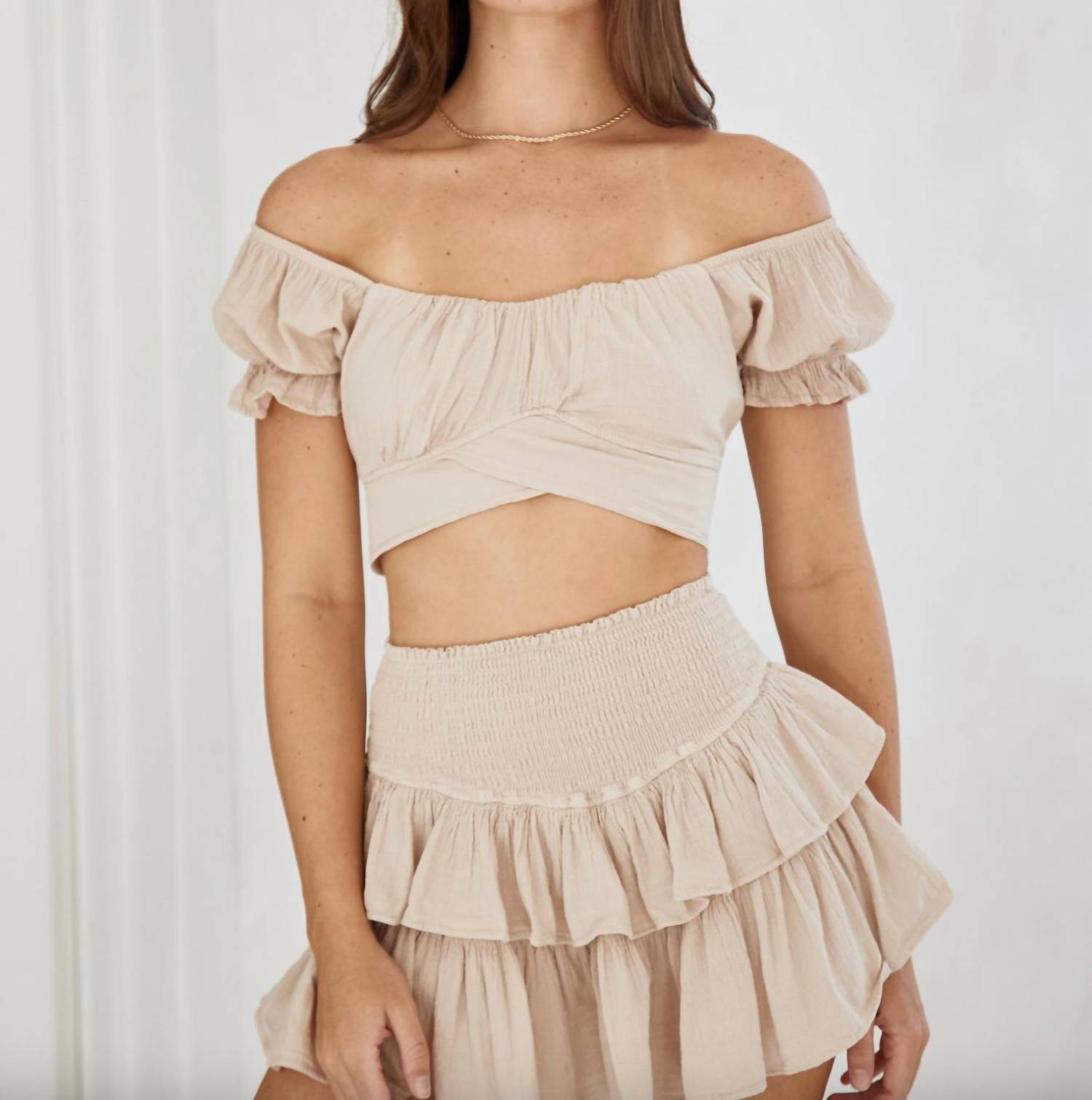 Blanco BY NATURE Women's Layla Tie Back Crop Top in beige - women's shirt