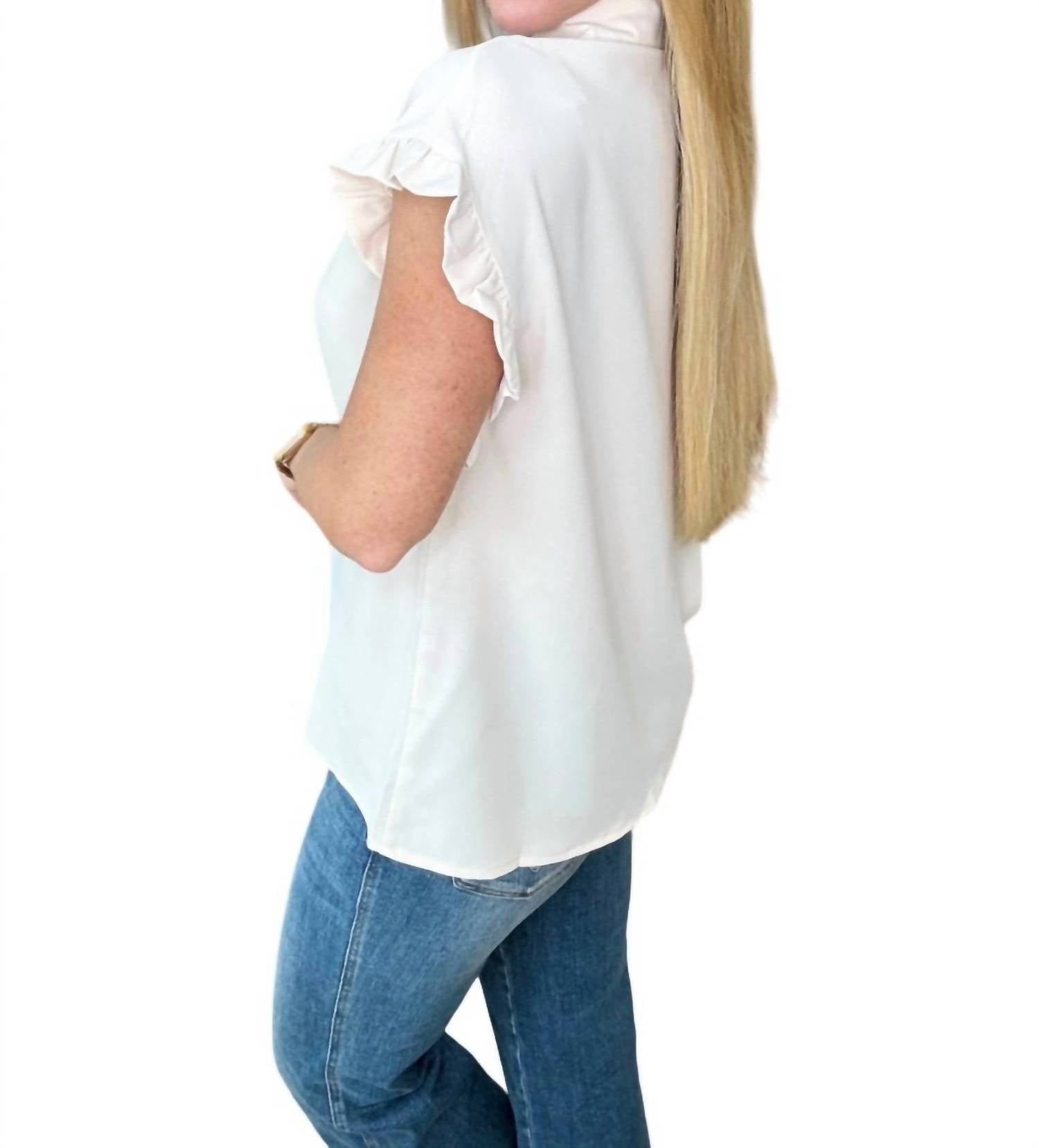 One Eleven North - Collared Ruffle Sleeved Blouse