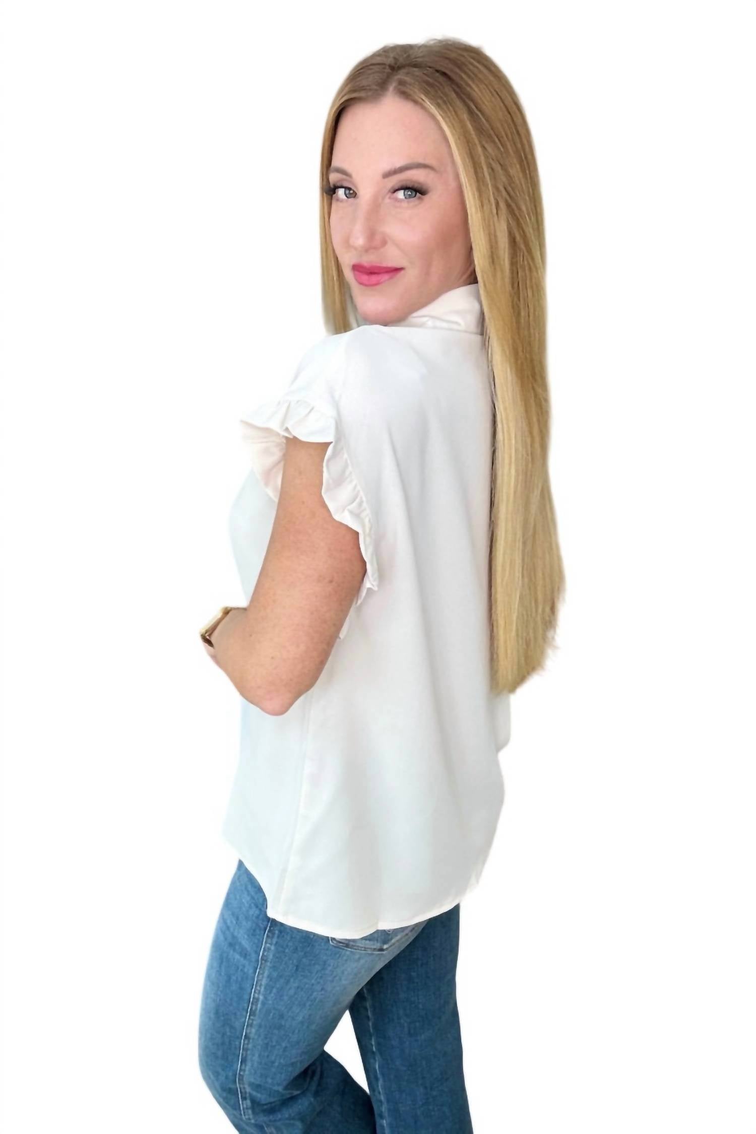 One Eleven North - Collared Ruffle Sleeved Blouse