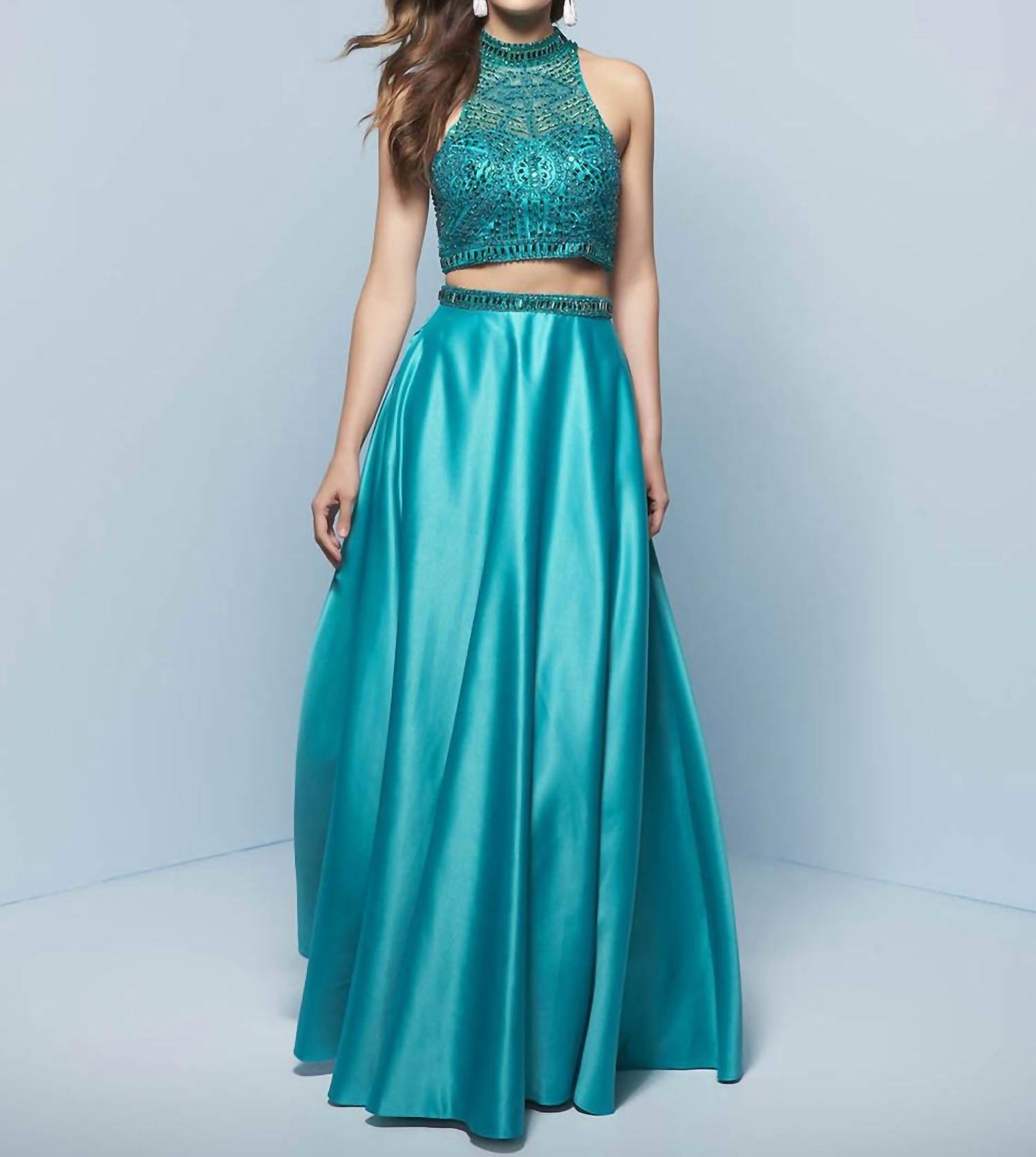 Sherri Hill - Beaded Halter Two-piece Prom Gown