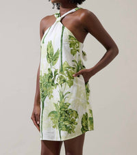 SUGARLIPS Palms Tropical Halter Mini Dress in cream green - women's dress - view 9