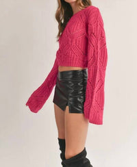 Klesis - Crewneck Balloon Sleeve Cropped Knit Sweater