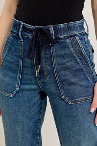 Judy Blue - High Waist Vintage Wash Jogger With Navy Drawstring