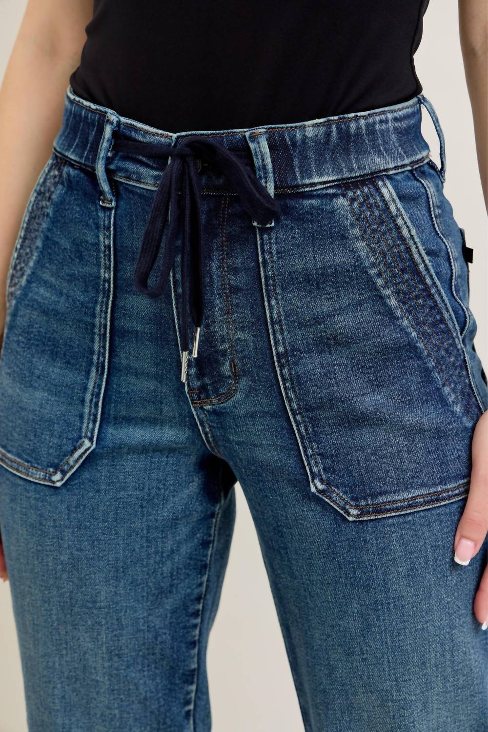 Judy Blue - High Waist Vintage Wash Jogger With Navy Drawstring