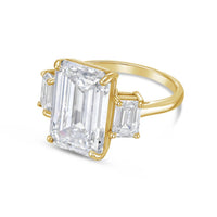 Diana M Jewels - 12.00 Ct Lab Grown Diamond Emerald-cut Three Stone Ring With 1.50 Ct On Sides