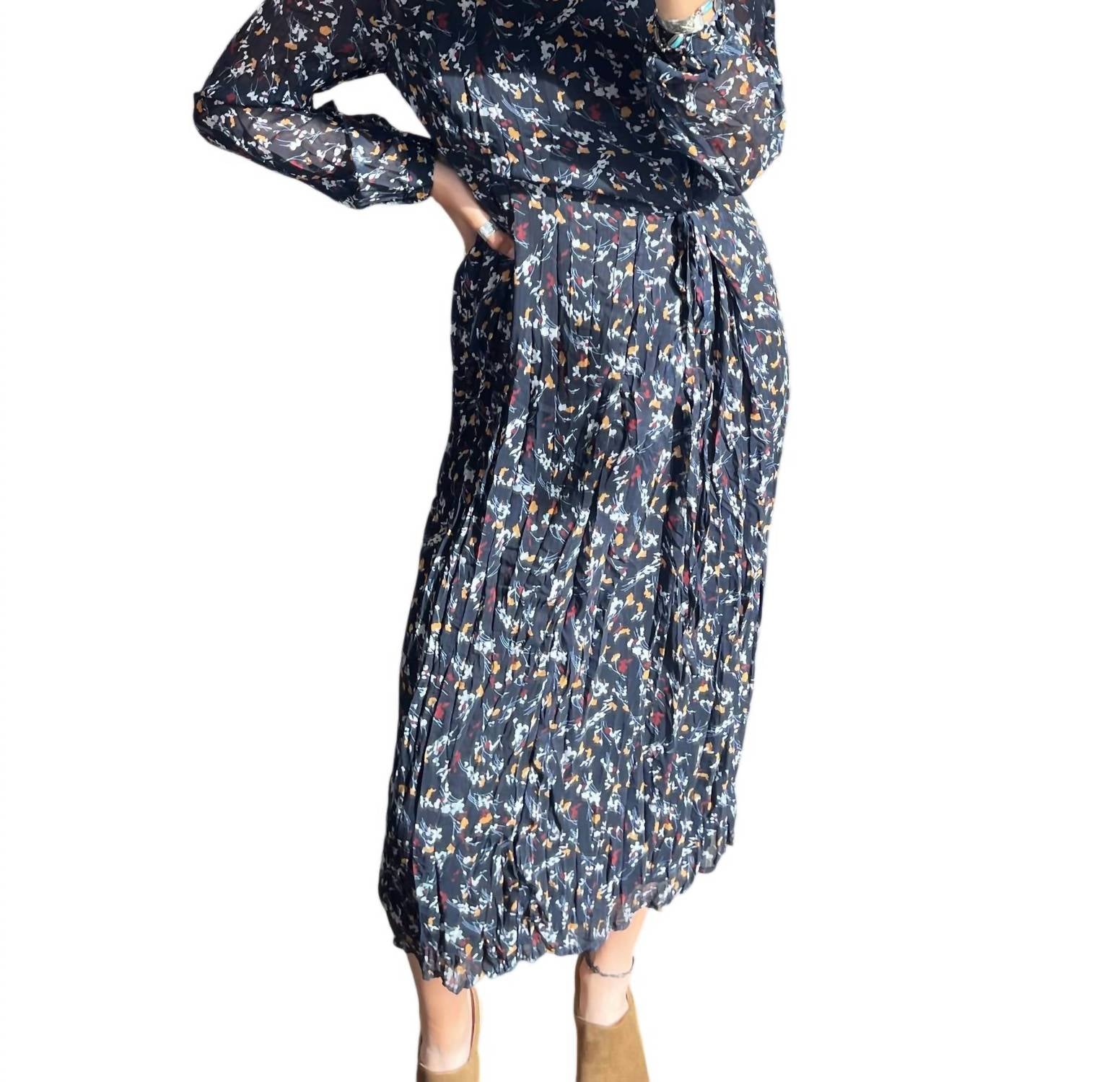 The Korner Floral Belted Midi Dress in black - women's dress
