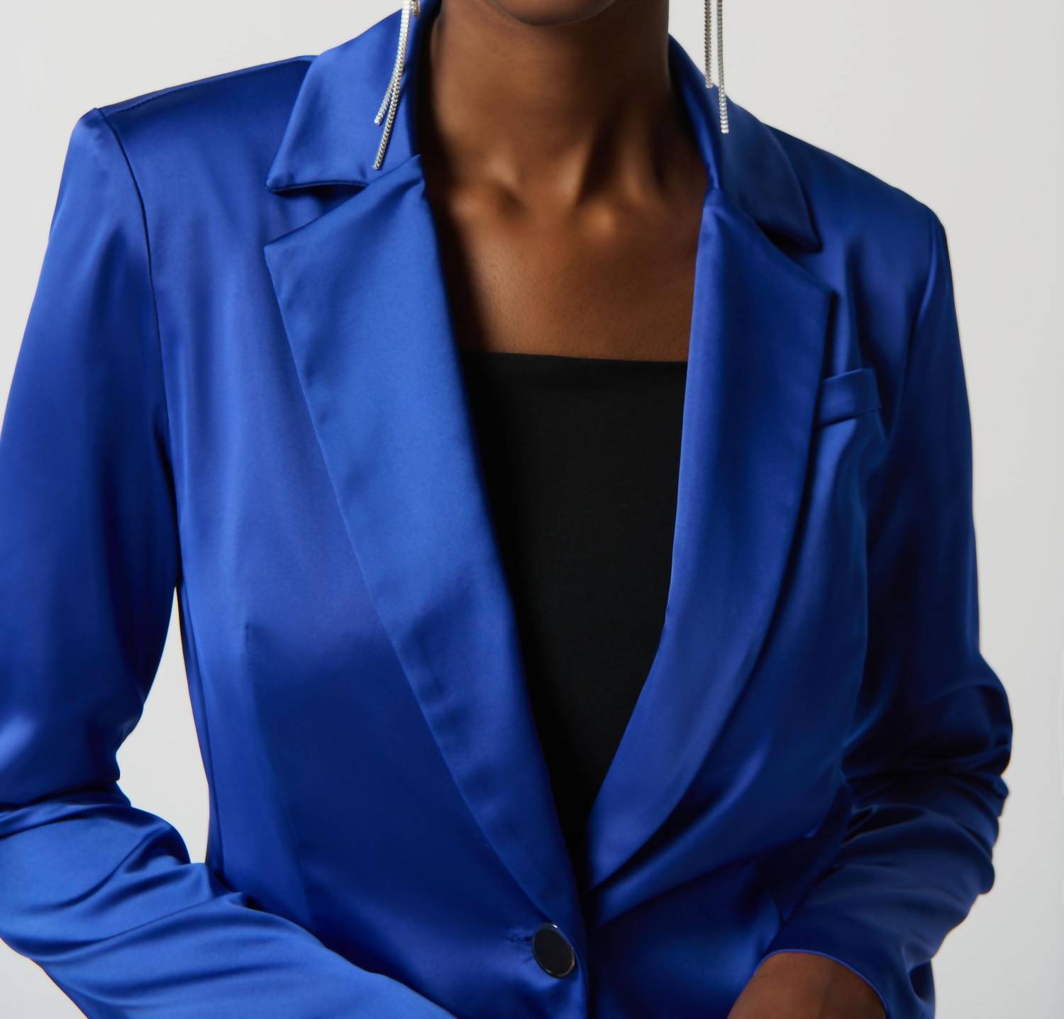 Joseph Ribkoff Satin Blazer With Faux Pockets in royal sapphire - women's jacket - alternate view
