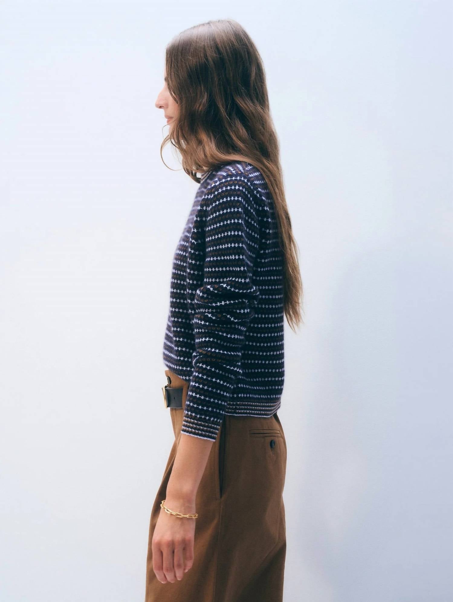 White + Warren - Cashmere Textured Stripe Crew Sweater