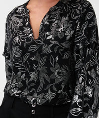 ESQUALO V-neck Blouse in festive flowers - women's blouse - alternate view