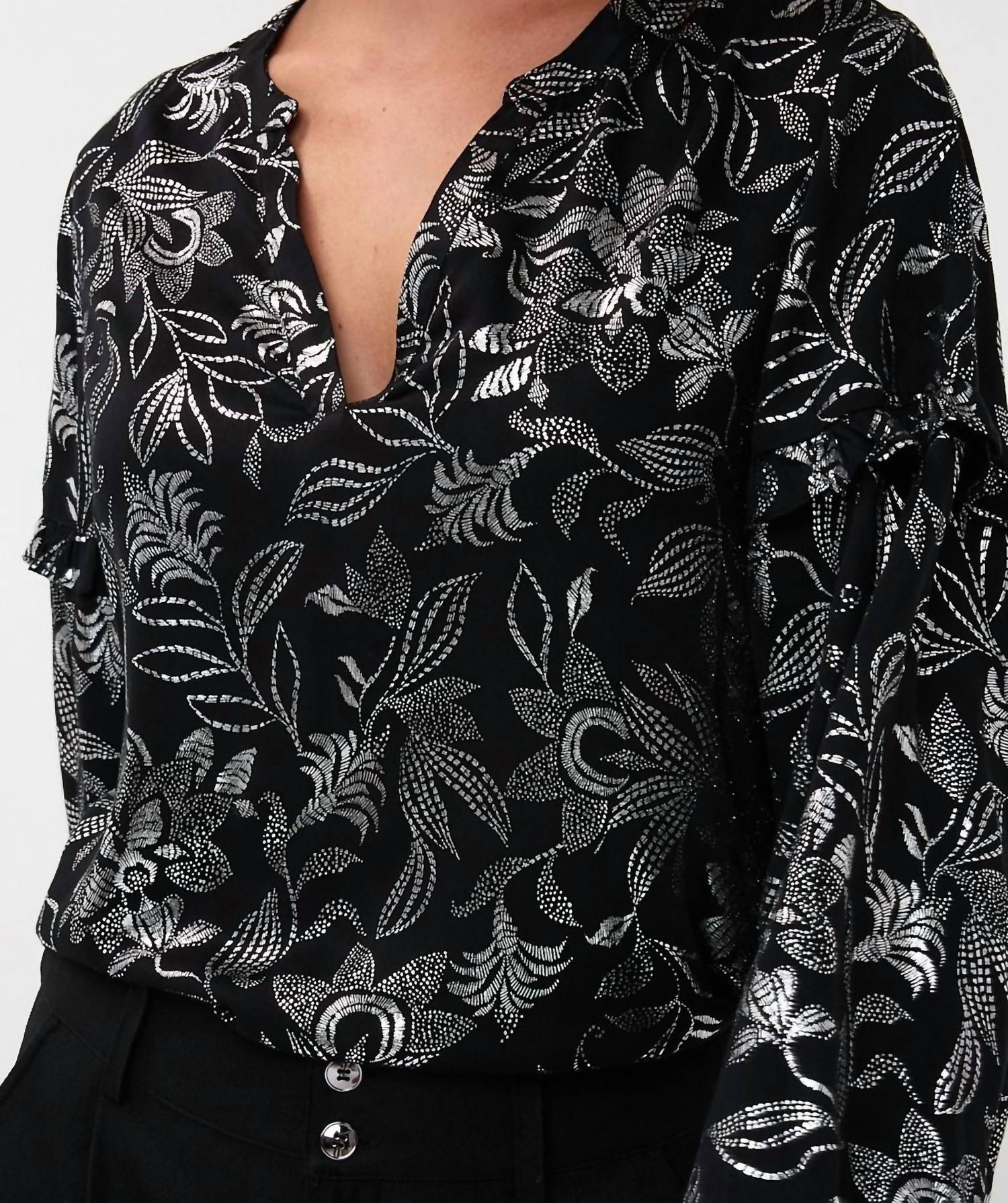 ESQUALO V-neck Blouse in festive flowers - women's blouse - alternate view
