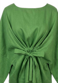 P.CILL Women's Luxe Linen Tie-front Blouse in grass - women's blouse - detail view