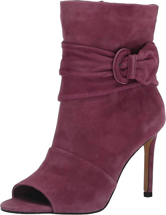 Vince Camuto - Women's Open Toe Ankle Buckle Bow Suede Leather Booties