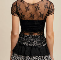 Listicle - Semi Sheer Floral Mesh Ruched Layering Top