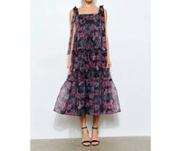 Ina Fashion - Organza Floral Printed Tiered Midi Dress