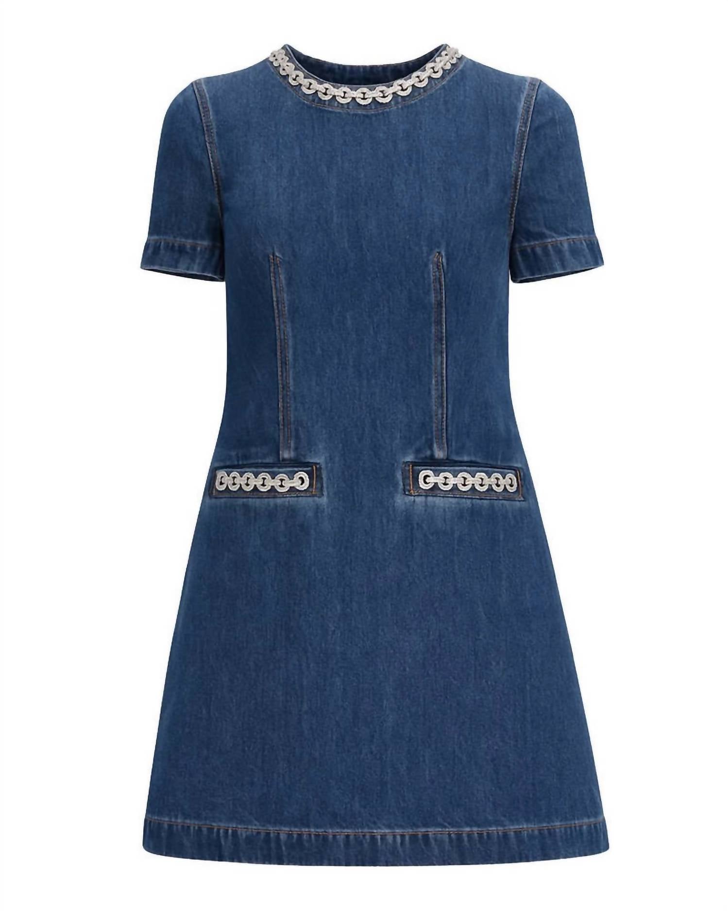 Self-Portrait - Denim Crystal Trim Mini Dress